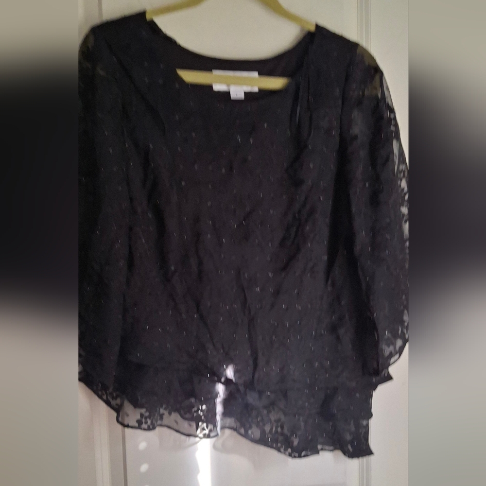Jeanne Alexander Elegant Black Lace Women's Top Sz L GOTH RAVE GRUNGE FORMAL GYP